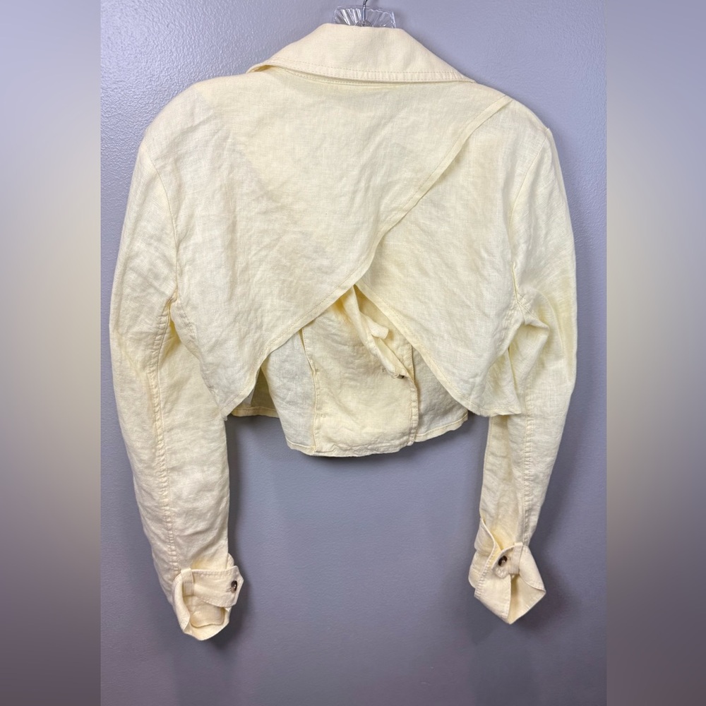 Free People‎ Bennie Crop Blazer Linen Yellow Size XS - Picture 3 of 5